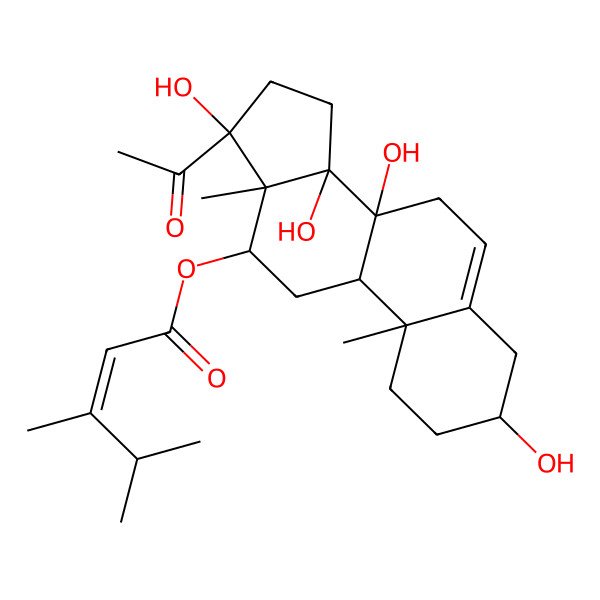 2D Structure of [(3S,8S,9S,10R,12R,13S,14R,17S)-17-acetyl-3,8,14,17-tetrahydroxy-10,13-dimethyl-1,2,3,4,7,9,11,12,15,16-decahydrocyclopenta[a]phenanthren-12-yl] (E)-3,4-dimethylpent-2-enoate