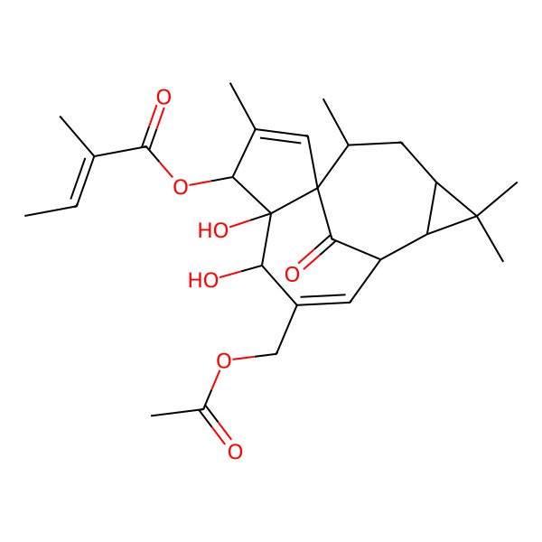 2D Structure of [(1S,4S,5R,6S,9S,10R,12R,14R)-7-(acetyloxymethyl)-5,6-dihydroxy-3,11,11,14-tetramethyl-15-oxo-4-tetracyclo[7.5.1.01,5.010,12]pentadeca-2,7-dienyl] (Z)-2-methylbut-2-enoate