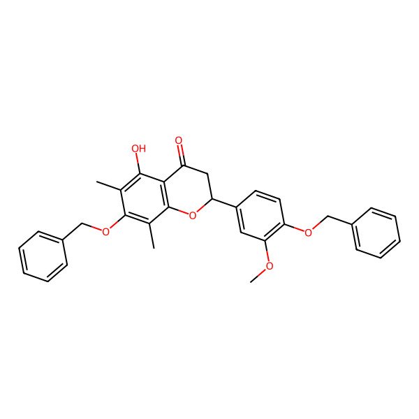 2D Structure of (2R)-5-hydroxy-2-(3-methoxy-4-phenylmethoxyphenyl)-6,8-dimethyl-7-phenylmethoxy-2,3-dihydrochromen-4-one