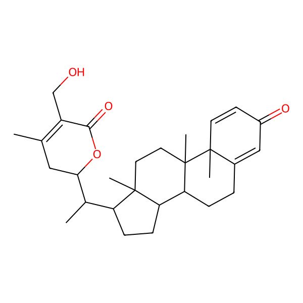 2D Structure of (2R)-5-(hydroxymethyl)-4-methyl-2-[(1S)-1-[(8S,9S,10S,13S,14S,17R)-9,10,13-trimethyl-3-oxo-7,8,11,12,14,15,16,17-octahydro-6H-cyclopenta[a]phenanthren-17-yl]ethyl]-2,3-dihydropyran-6-one