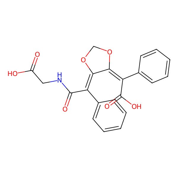 2D Structure of (2E)-2-[(5E)-5-[2-(carboxymethylamino)-2-oxo-1-phenylethylidene]-1,3-dioxolan-4-ylidene]-2-phenylacetic acid