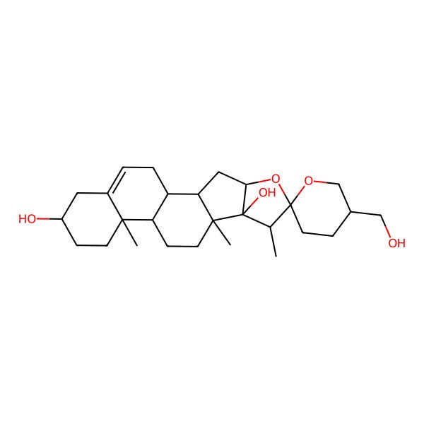 2D Structure of 5'-(Hydroxymethyl)-7,9,13-trimethylspiro[5-oxapentacyclo[10.8.0.02,9.04,8.013,18]icos-18-ene-6,2'-oxane]-8,16-diol