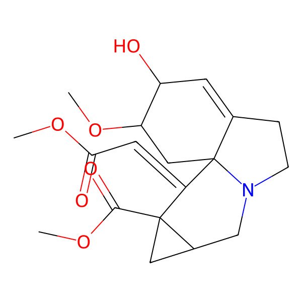 2D Structure of methyl (1S,3R,4S,11S,13S,14E)-4-hydroxy-3-methoxy-14-(2-methoxy-2-oxoethylidene)-9-azatetracyclo[7.5.0.01,6.011,13]tetradec-5-ene-13-carboxylate
