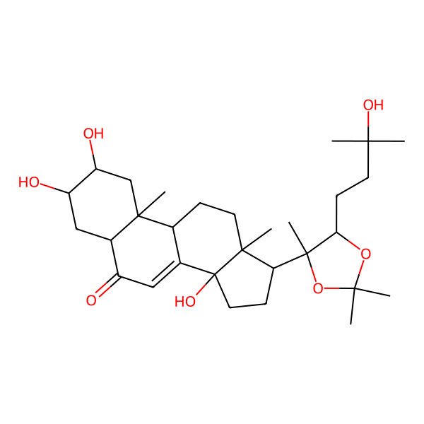 2D Structure of (2S,3R,5R,9S,10R,13R,14S,17R)-2,3,14-trihydroxy-17-[(4R,5S)-5-(3-hydroxy-3-methylbutyl)-2,2,4-trimethyl-1,3-dioxolan-4-yl]-10,13-dimethyl-2,3,4,5,9,11,12,15,16,17-decahydro-1H-cyclopenta[a]phenanthren-6-one