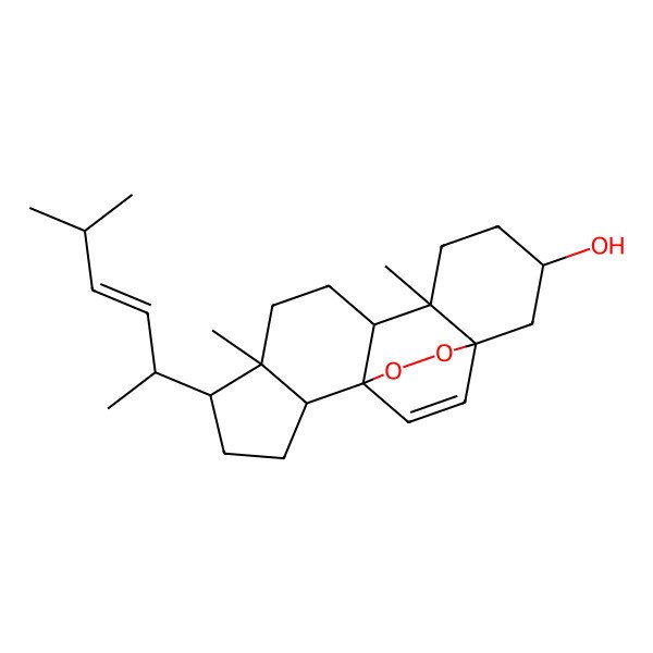 2D Structure of (1S,2R,5R,6R,9R,10R,13S,15S)-6,10-dimethyl-5-[(E,2R)-5-methylhex-3-en-2-yl]-16,17-dioxapentacyclo[13.2.2.01,9.02,6.010,15]nonadec-18-en-13-ol