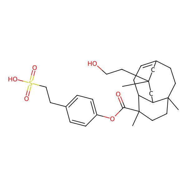 2D Structure of 2-[4-[(4S,5S,8S,9R,11R)-11-(2-hydroxyethyl)-5,8,11-trimethyltricyclo[6.4.2.04,9]tetradec-1-ene-5-carbonyl]oxyphenyl]ethanesulfonic acid