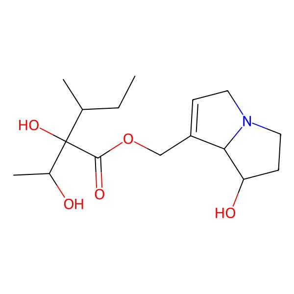 2D Structure of (7-hydroxy-5,6,7,8-tetrahydro-3H-pyrrolizin-1-yl)methyl 2-hydroxy-2-(1-hydroxyethyl)-3-methylpentanoate