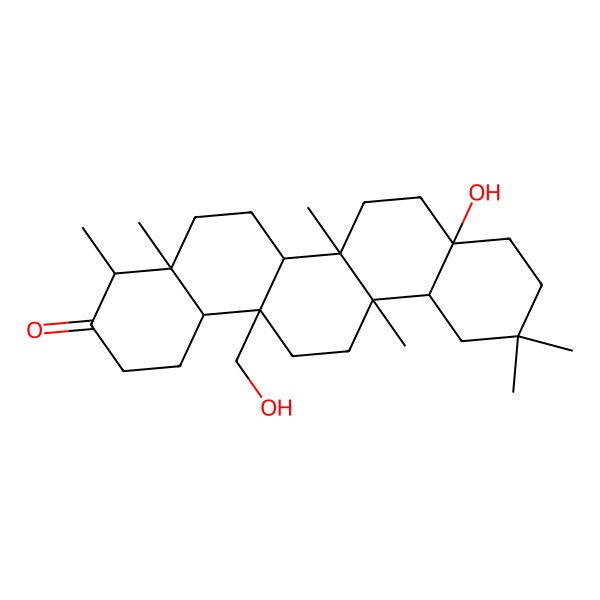 2D Structure of (4R,4aS,6aR,6aS,6bR,8aS,12aS,14aR,14bR)-8a-hydroxy-14a-(hydroxymethyl)-4,4a,6a,6b,11,11-hexamethyl-2,4,5,6,6a,7,8,9,10,12,12a,13,14,14b-tetradecahydro-1H-picen-3-one