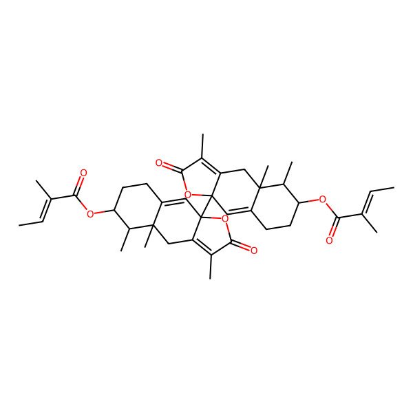 2D Structure of [9a-[3,4a,5-trimethyl-6-(2-methylbut-2-enoyloxy)-2-oxo-5,6,7,8-tetrahydro-4H-benzo[f][1]benzofuran-9a-yl]-3,4a,5-trimethyl-2-oxo-5,6,7,8-tetrahydro-4H-benzo[f][1]benzofuran-6-yl] 2-methylbut-2-enoate