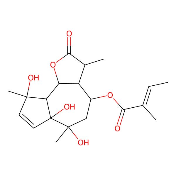 2D Structure of [(3S,3aR,4S,6R,6aS,9R,9aS,9bS)-6,6a,9-trihydroxy-3,6,9-trimethyl-2-oxo-3,3a,4,5,9a,9b-hexahydroazuleno[4,5-b]furan-4-yl] (Z)-2-methylbut-2-enoate