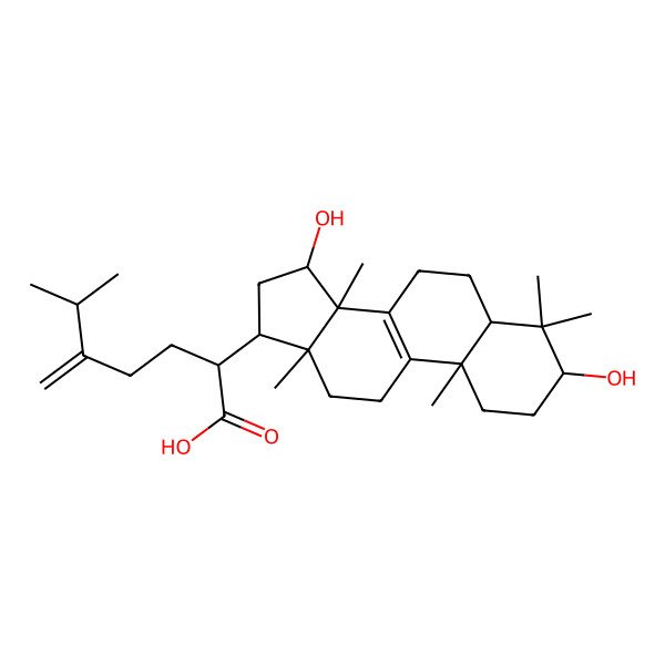 2D Structure of (2R)-2-[(3R,5R,10S,13R,14R,15S,17S)-3,15-dihydroxy-4,4,10,13,14-pentamethyl-2,3,5,6,7,11,12,15,16,17-decahydro-1H-cyclopenta[a]phenanthren-17-yl]-6-methyl-5-methylideneheptanoic acid