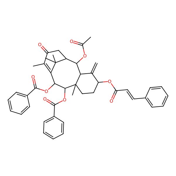 2D Structure of [(1R,2R,3R,5S,8R,9R,10R)-2-acetyloxy-9-benzoyloxy-8,12,15,15-tetramethyl-4-methylidene-13-oxo-5-[(E)-3-phenylprop-2-enoyl]oxy-10-tricyclo[9.3.1.03,8]pentadec-11-enyl] benzoate