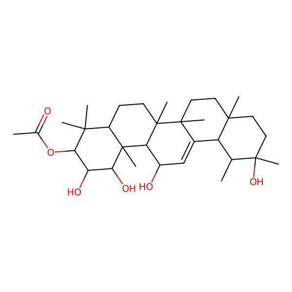 2D Structure of (1,2,11,14-Tetrahydroxy-4,4,6a,6b,8a,11,12,14b-octamethyl-1,2,3,4a,5,6,7,8,9,10,12,12a,14,14a-tetradecahydropicen-3-yl) acetate