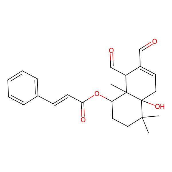 2D Structure of [(1R,4aR,8R,8aS)-7,8-diformyl-4a-hydroxy-4,4,8a-trimethyl-2,3,5,8-tetrahydro-1H-naphthalen-1-yl] (E)-3-phenylprop-2-enoate