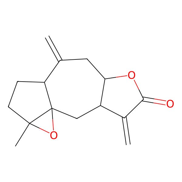 2D Structure of (1S,3S,7S,10S,13R)-13-methyl-4,9-dimethylidene-6,14-dioxatetracyclo[8.4.0.01,13.03,7]tetradecan-5-one