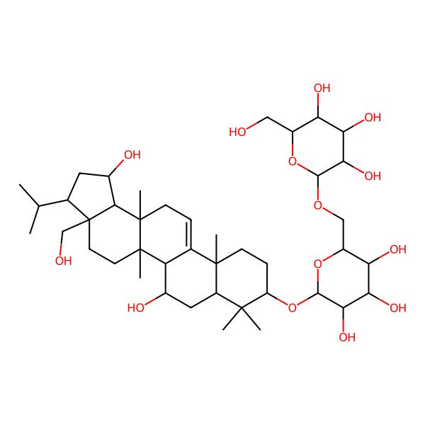 2D Structure of 2-[[6-[[1,6-Dihydroxy-3a-(hydroxymethyl)-5a,8,8,11a,13a-pentamethyl-3-propan-2-yl-1,2,3,4,5,5b,6,7,7a,9,10,11,13,13b-tetradecahydrocyclopenta[a]chrysen-9-yl]oxy]-3,4,5-trihydroxyoxan-2-yl]methoxy]-6-(hydroxymethyl)oxane-3,4,5-triol