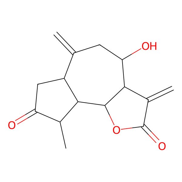 2D Structure of (3aS,4S,6aS,9R,9aS,9bS)-4-hydroxy-9-methyl-3,6-dimethylidene-3a,4,5,6a,7,9,9a,9b-octahydroazuleno[4,5-b]furan-2,8-dione