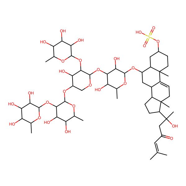 2D Structure of [6-[4-[5-[4,5-dihydroxy-6-methyl-3-(3,4,5-trihydroxy-6-methyloxan-2-yl)oxyoxan-2-yl]oxy-4-hydroxy-3-(3,4,5-trihydroxy-6-methyloxan-2-yl)oxyoxan-2-yl]oxy-3,5-dihydroxy-6-methyloxan-2-yl]oxy-17-(2-hydroxy-6-methyl-4-oxohept-5-en-2-yl)-10,13-dimethyl-2,3,4,5,6,7,8,12,14,15,16,17-dodecahydro-1H-cyclopenta[a]phenanthren-3-yl] hydrogen sulfate