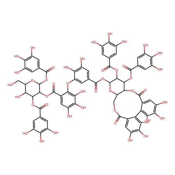 2D Structure of [(2S,3R,4S,5R,6R)-5-hydroxy-6-(hydroxymethyl)-2,4-bis[(3,4,5-trihydroxybenzoyl)oxy]oxan-3-yl] 2-[5-[[(10R,11S,12R,13S,15R)-3,4,5,21,22,23-hexahydroxy-8,18-dioxo-11,12-bis[(3,4,5-trihydroxybenzoyl)oxy]-9,14,17-trioxatetracyclo[17.4.0.02,7.010,15]tricosa-1(23),2,4,6,19,21-hexaen-13-yl]oxycarbonyl]-2,3-dihydroxyphenoxy]-3,4,5-trihydroxybenzoate