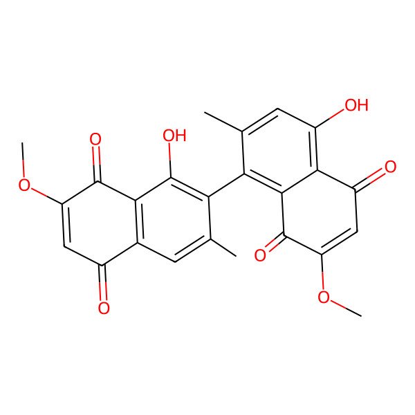 2D Structure of 8-Hydroxy-7-(4-hydroxy-7-methoxy-2-methyl-5,8-dioxonaphthalen-1-yl)-2-methoxy-6-methylnaphthalene-1,4-dione
