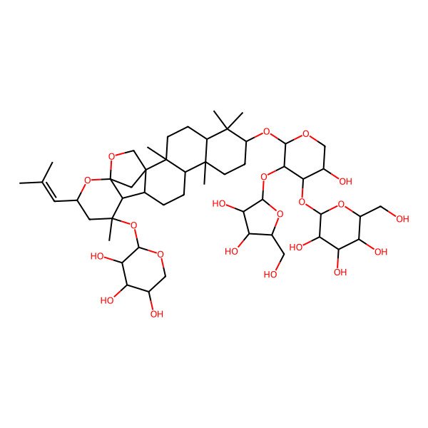 2D Structure of (2S,3R,4S,5S,6R)-2-[(2S,3R,4S,5S)-3-[(2S,3R,4R,5S)-3,4-dihydroxy-5-(hydroxymethyl)oxolan-2-yl]oxy-5-hydroxy-2-[[(1S,2R,5R,7S,10R,11R,14R,15S,16S,18R,20S)-2,6,6,10,16-pentamethyl-18-(2-methylprop-1-enyl)-16-[(2S,3R,4S,5S)-3,4,5-trihydroxyoxan-2-yl]oxy-19,21-dioxahexacyclo[18.2.1.01,14.02,11.05,10.015,20]tricosan-7-yl]oxy]oxan-4-yl]oxy-6-(hydroxymethyl)oxane-3,4,5-triol