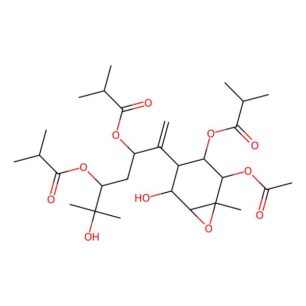 2D Structure of [(1S,2S,3S,4S,5S,6S)-2-acetyloxy-5-hydroxy-4-[(3S,5S)-6-hydroxy-6-methyl-3,5-bis(2-methylpropanoyloxy)hept-1-en-2-yl]-1-methyl-7-oxabicyclo[4.1.0]heptan-3-yl] 2-methylpropanoate