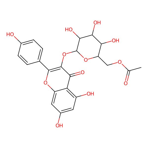 2D Structure of [(2R,3R,4S,5R,6S)-6-[5,7-dihydroxy-2-(4-hydroxyphenyl)-4-oxochromen-3-yl]oxy-3,4,5-trihydroxyoxan-2-yl]methyl acetate