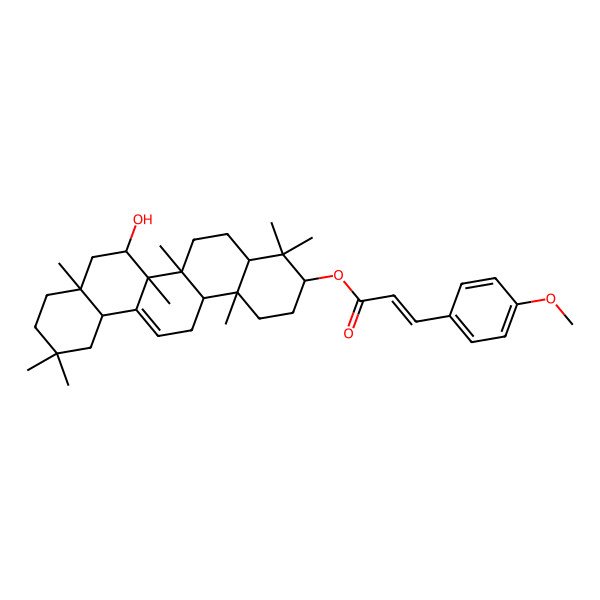 2D Structure of (7-Hydroxy-4,4,6a,6b,8a,11,11,14b-octamethyl-1,2,3,4a,5,6,7,8,9,10,12,12a,14,14a-tetradecahydropicen-3-yl) 3-(4-methoxyphenyl)prop-2-enoate