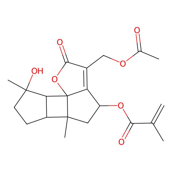 2D Structure of [4-(Acetyloxymethyl)-12-hydroxy-8,12-dimethyl-3-oxo-2-oxatetracyclo[6.5.0.01,5.09,13]tridec-4-en-6-yl] 2-methylprop-2-enoate