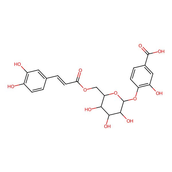 2D Structure of 4-[6-[3-(3,4-Dihydroxyphenyl)prop-2-enoyloxymethyl]-3,4,5-trihydroxyoxan-2-yl]oxy-3-hydroxybenzoic acid