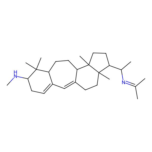 2D Structure of (6S,8R,11R,12S,15S,16S)-N,7,7,12,16-pentamethyl-15-[(1S)-1-(propan-2-ylideneamino)ethyl]tetracyclo[9.7.0.03,8.012,16]octadeca-1,3-dien-6-amine