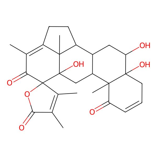 2D Structure of 5a,10a,11-trihydroxy-3,3',4',6b,12c-pentamethylspiro[2,6,6a,10,11,12,12a,12b-octahydro-1H-benzo[j]aceanthrylene-5,5'-furan]-2',4,7-trione