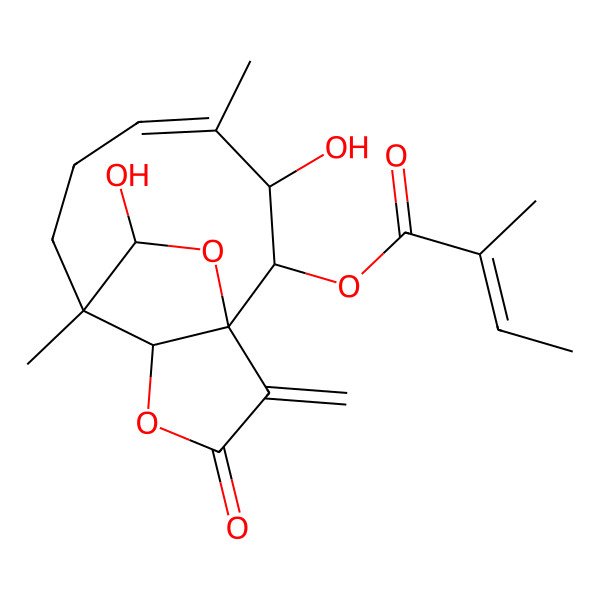 2D Structure of (3,14-Dihydroxy-4,8-dimethyl-12-methylidene-11-oxo-10,13-dioxatricyclo[6.4.2.01,9]tetradec-4-en-2-yl) 2-methylbut-2-enoate