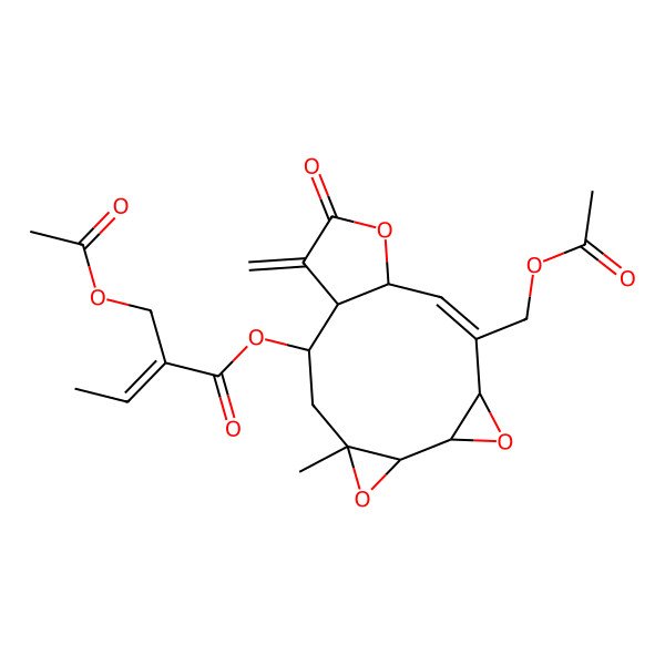 2D Structure of [(1R,2R,4R,6R,7S,9S,10Z,12R)-10-(acetyloxymethyl)-4-methyl-15-methylidene-14-oxo-5,8,13-trioxatetracyclo[10.3.0.04,6.07,9]pentadec-10-en-2-yl] (Z)-2-(acetyloxymethyl)but-2-enoate
