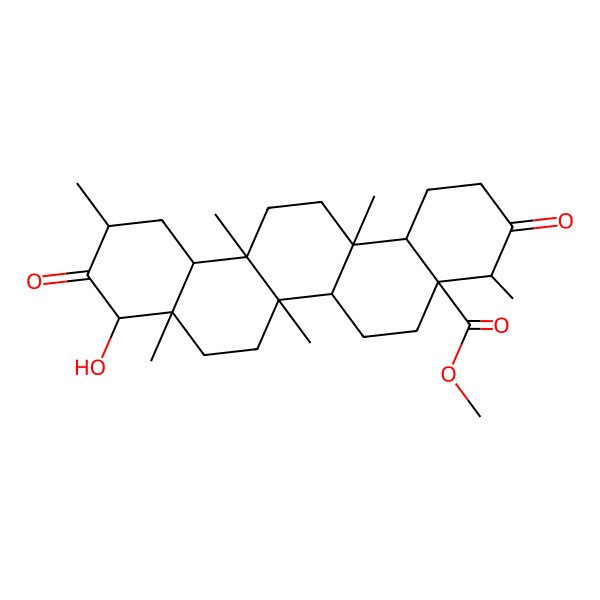 2D Structure of methyl 9-hydroxy-4,6a,6b,8a,11,14a-hexamethyl-3,10-dioxo-2,4,5,6,6a,7,8,9,11,12,12a,13,14,14b-tetradecahydro-1H-picene-4a-carboxylate 2D Structure of methyl 9-hydroxy-4,6a,6b,8a,11,14a-hexamethyl-3,10-dioxo-2,4,5,6,6a,7,8,9,11,12,12a,13,14,14b-tetradecahydro-1H-picene-4a-carboxylate
