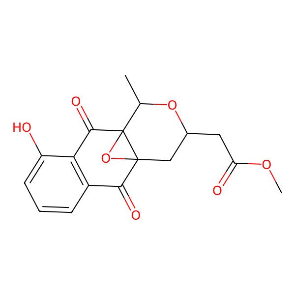 2D Structure of methyl 2-[(1R,10S,11S,13R)-7-hydroxy-11-methyl-2,9-dioxo-12,15-dioxatetracyclo[8.4.1.01,10.03,8]pentadeca-3(8),4,6-trien-13-yl]acetate