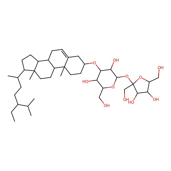 2D Structure of 2-[3,4-dihydroxy-2,5-bis(hydroxymethyl)oxolan-2-yl]oxy-4-[[17-(5-ethyl-6-methylheptan-2-yl)-10,13-dimethyl-2,3,4,7,8,9,11,12,14,15,16,17-dodecahydro-1H-cyclopenta[a]phenanthren-3-yl]oxy]-6-(hydroxymethyl)oxane-3,5-diol