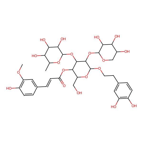 2D Structure of [(2R,3R,4S,5R,6R)-6-[2-(3,4-dihydroxyphenyl)ethoxy]-2-(hydroxymethyl)-4-[(2S,3R,4R,5R,6S)-3,4,5-trihydroxy-6-methyloxan-2-yl]oxy-5-[(2S,3R,4S,5S)-3,4,5-trihydroxyoxan-2-yl]oxyoxan-3-yl] (E)-3-(4-hydroxy-3-methoxyphenyl)prop-2-enoate