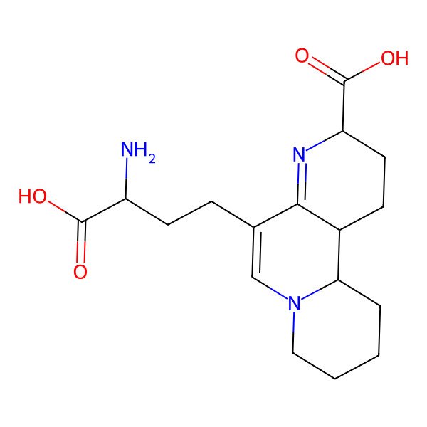 2D Structure of (3S,11aS,11bS)-5-[(3S)-3-amino-3-carboxypropyl]-2,3,8,9,10,11,11a,11b-octahydro-1H-pyrido[2,1-f][1,6]naphthyridine-3-carboxylic acid