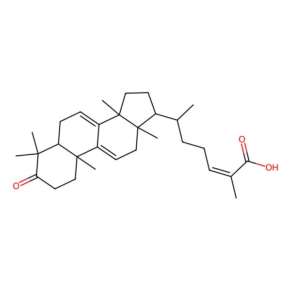 2D Structure of 2-methyl-6-[(5R,10S,13R,14R,17R)-4,4,10,13,14-pentamethyl-3-oxo-1,2,5,6,12,15,16,17-octahydrocyclopenta[a]phenanthren-17-yl]hept-2-enoic acid