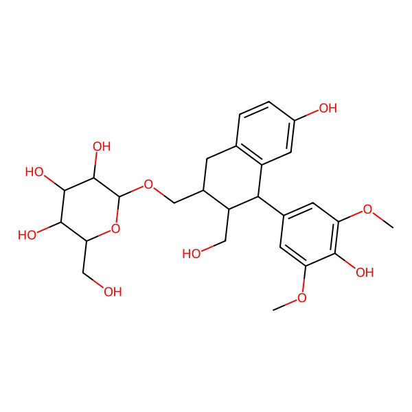 2D Structure of 2-[[6-Hydroxy-4-(4-hydroxy-3,5-dimethoxyphenyl)-3-(hydroxymethyl)-1,2,3,4-tetrahydronaphthalen-2-yl]methoxy]-6-(hydroxymethyl)oxane-3,4,5-triol