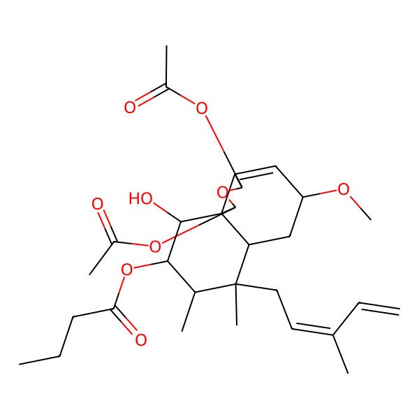 2D Structure of [(1R,3R,5R,6aR,7R,8R,9S,10S,10aR)-1,3-diacetyloxy-10-hydroxy-5-methoxy-7,8-dimethyl-7-[(2Z)-3-methylpenta-2,4-dienyl]-1,3,5,6,6a,8,9,10-octahydrobenzo[d][2]benzofuran-9-yl] butanoate
