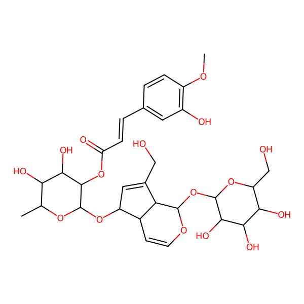 2D Structure of [(2R,3R,4R,5R,6S)-2-[[(1S,4aR,5S,7aS)-7-(hydroxymethyl)-1-[(2S,3R,4S,5S,6R)-3,4,5-trihydroxy-6-(hydroxymethyl)oxan-2-yl]oxy-1,4a,5,7a-tetrahydrocyclopenta[c]pyran-5-yl]oxy]-4,5-dihydroxy-6-methyloxan-3-yl] (E)-3-(3-hydroxy-4-methoxyphenyl)prop-2-enoate