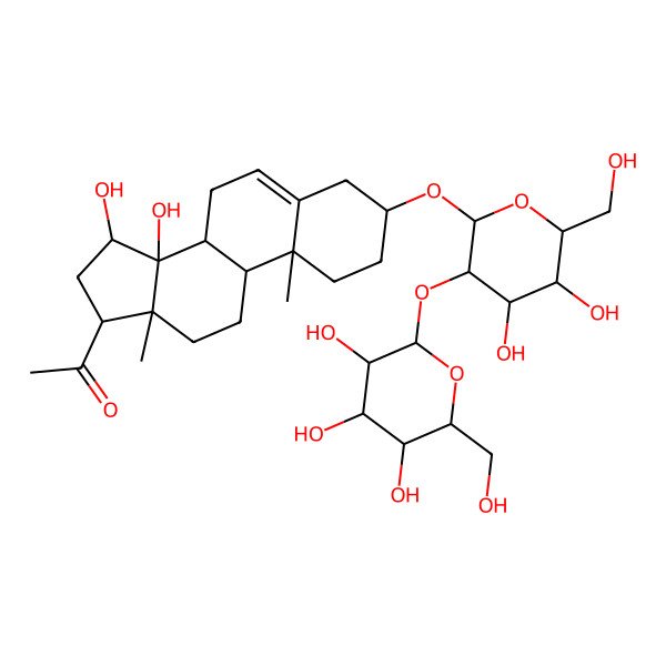 2D Structure of 1-[3-[4,5-Dihydroxy-6-(hydroxymethyl)-3-[3,4,5-trihydroxy-6-(hydroxymethyl)oxan-2-yl]oxyoxan-2-yl]oxy-14,15-dihydroxy-10,13-dimethyl-1,2,3,4,7,8,9,11,12,15,16,17-dodecahydrocyclopenta[a]phenanthren-17-yl]ethanone