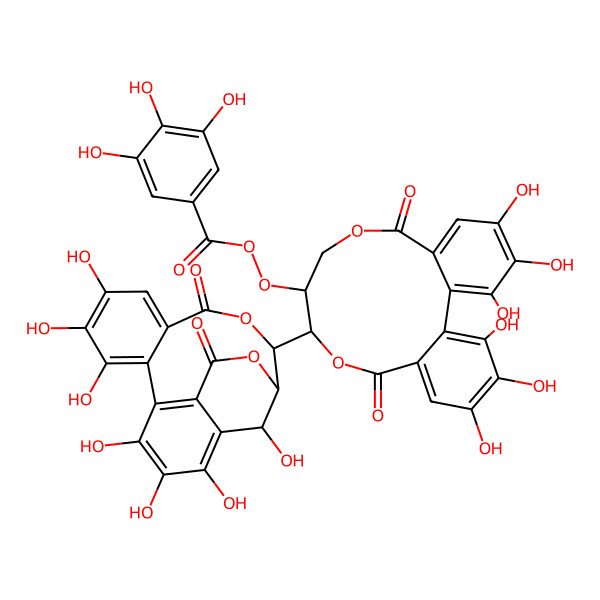 2D Structure of [10-(2,3,4,7,8,9,19-Heptahydroxy-12,17-dioxo-13,16-dioxatetracyclo[13.3.1.05,18.06,11]nonadeca-1,3,5(18),6,8,10-hexaen-14-yl)-3,4,5,17,18,19-hexahydroxy-8,14-dioxo-9,13-dioxatricyclo[13.4.0.02,7]nonadeca-1(19),2,4,6,15,17-hexaen-11-yl] 3,4,5-trihydroxybenzenecarboperoxoate
