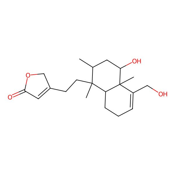 2D Structure of 3-[2-[(1R,2S,4R,4aR,8aS)-4-hydroxy-5-(hydroxymethyl)-1,2,4a-trimethyl-2,3,4,7,8,8a-hexahydronaphthalen-1-yl]ethyl]-2H-furan-5-one