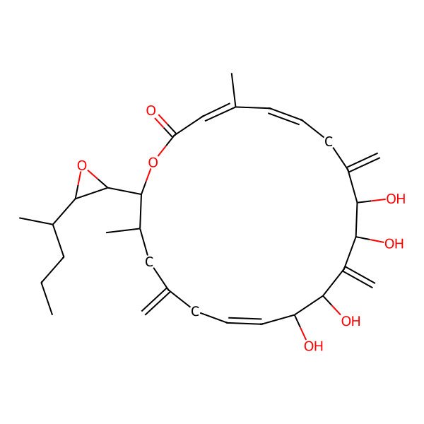 2D Structure of (3E,5E,9R,10R,12S,13S,14E,19S,20S)-9,10,12,13-tetrahydroxy-4,19-dimethyl-8,11,17-trimethylidene-20-[(2R,3S)-3-[(2S)-pentan-2-yl]oxiran-2-yl]-1-oxacycloicosa-3,5,14-trien-2-one