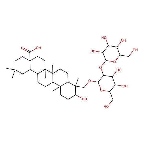 2D Structure of (4aS,6aR,6aS,6bR,8aR,9R,10S,12aR,14bS)-9-[[(2R,3R,4S,5S,6R)-4,5-dihydroxy-6-(hydroxymethyl)-3-[(2S,3R,4S,5S,6R)-3,4,5-trihydroxy-6-(hydroxymethyl)oxan-2-yl]oxyoxan-2-yl]oxymethyl]-10-hydroxy-2,2,6a,6b,9,12a-hexamethyl-1,3,4,5,6,6a,7,8,8a,10,11,12,13,14b-tetradecahydropicene-4a-carboxylic acid