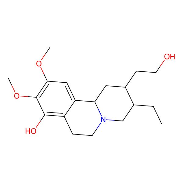 2D Structure of (2R,3R,11bS)-3-Ethyl-1,3,4,6,7,11b-hexahydro-8-hydroxy-9,10-dimethoxy-2H-benzo(a)quinolizine-2-ethanol
