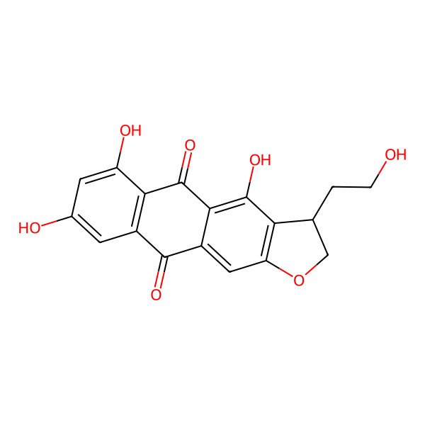 2D Structure of Anthra(2,3-b)furan-5,10-dione, 2,3-dihydro-4,6,8-trihydroxy-3-(2-hydroxyethyl)-